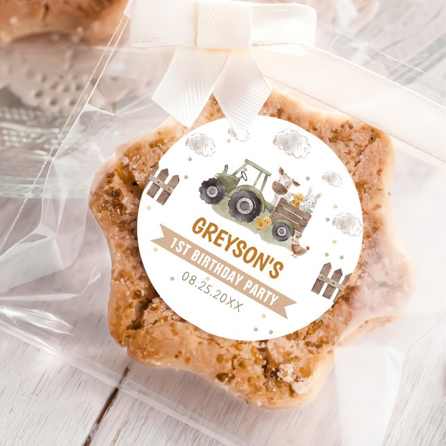 Adesivo Redondo Barn de Festas de aniversário de Trator Fazenda (Criador carregado)