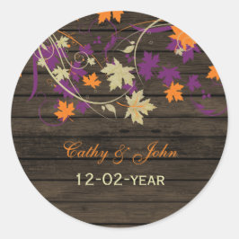 Adesivo Redondo Barnwood casamento outono de ameixa russa