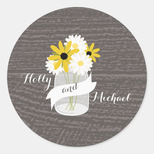 Adesivo Redondo Barnwood + Mason Jar Wildflower Sticker (Frente)
