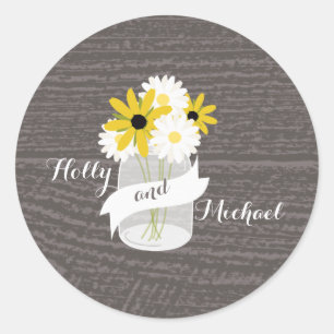 Adesivo Redondo Barnwood + Mason Jar Wildflower Sticker