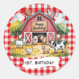 Adesivo Redondo Barnyard Animals 1st. Birthday Party