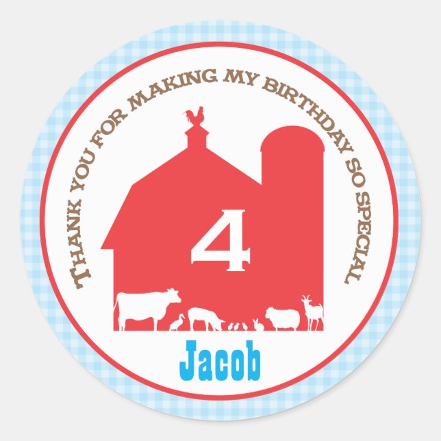 Adesivo Redondo Barnyard Birthday Favor Sticker (Frente)