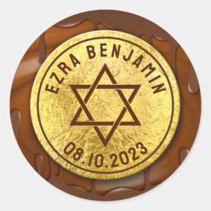 Adesivo Redondo Barra de Chocolate Brown Gold Mitzvah ou Bat Mitzv
