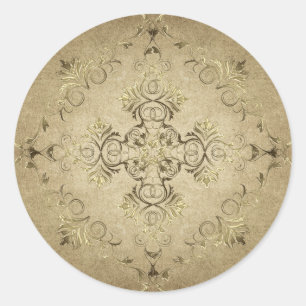 Adesivo Redondo Barroco dourado no fundo do grunge