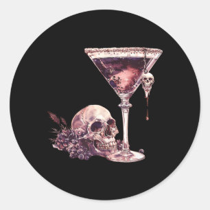 Adesivo Redondo Bartender Copo de Martini de Halloween Caveira Mix
