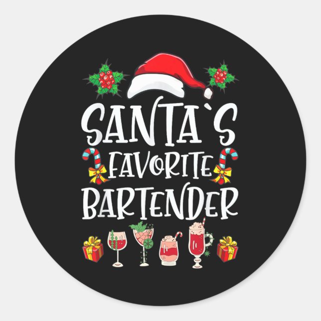 Adesivo Redondo Bartender Xmas Gift Santa's Favorite Bartender Chr (Frente)