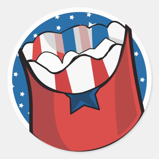 Adesivo Redondo Base Azul com Estrelas Brancas e Comida Vermelha (Frente)