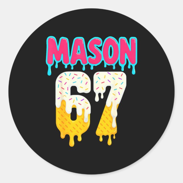 Adesivo Redondo Baseball 6 7 Ice Cream Drip Number 67 Funny Six Se (Frente)