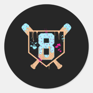 Adesivo Redondo Baseball com 8 anos de Sorvete Derrubado 8. Aniver