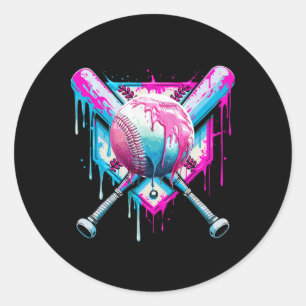 Adesivo Redondo Baseball Drill Para Rapazes Sorvete Jovens Engraça