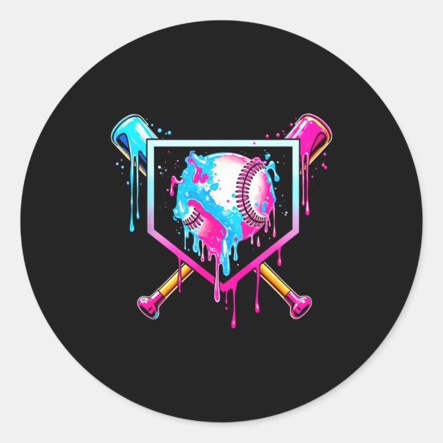 Adesivo Redondo Baseball Drip Funny Ice Cream Dripng Matching Fami (Frente)