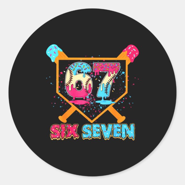 Adesivo Redondo Baseball Drip Number 67 Player Or 67th Birthday  (Frente)