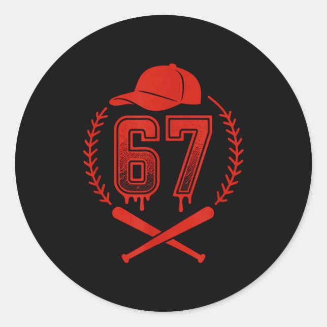 Adesivo Redondo Baseball Drip Number 67 Player Or 67th Birthday  (Frente)