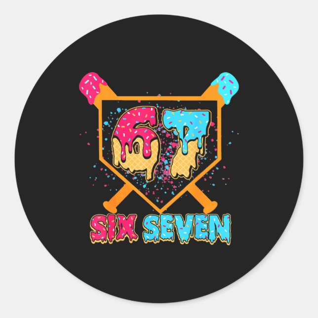 Adesivo Redondo Baseball Drip Number 67 Player Or 67th Birthday Bo (Frente)