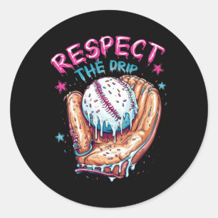Adesivo Redondo Baseball Drip Para Sorvete De Meninos Respeite O D
