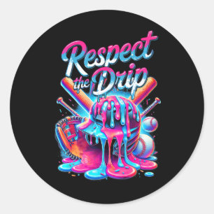 Adesivo Redondo Baseball Drip Para Sorvete De Meninos Respeite O D