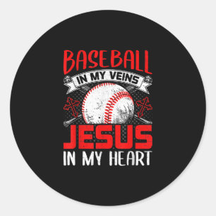 Adesivo Redondo Baseball Em Minhas Veias Jesus Em Meu Coração Base