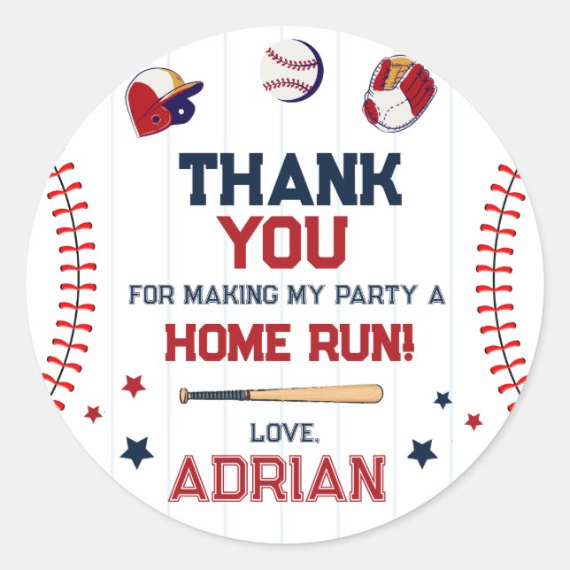 Adesivo Redondo Baseball Favor obrigado você Aniversário (Frente)