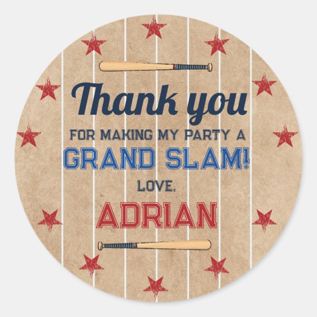 Adesivo Redondo Baseball Favor obrigado você Aniversário (Frente)