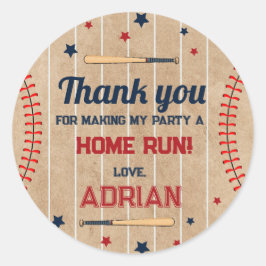 Adesivo Redondo Baseball Favor obrigado você Primeira Festa de ani