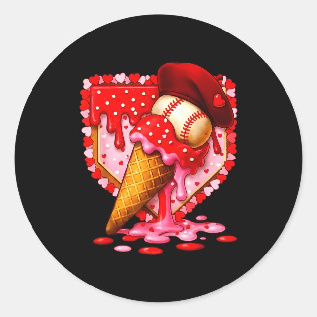 Adesivo Redondo Baseball Heart Valentine Baseball Ice Cream Drip B (Frente)