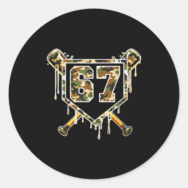 Adesivo Redondo Baseball Ice Cream Drip 67 Camo Six Seven Funny Me (Frente)