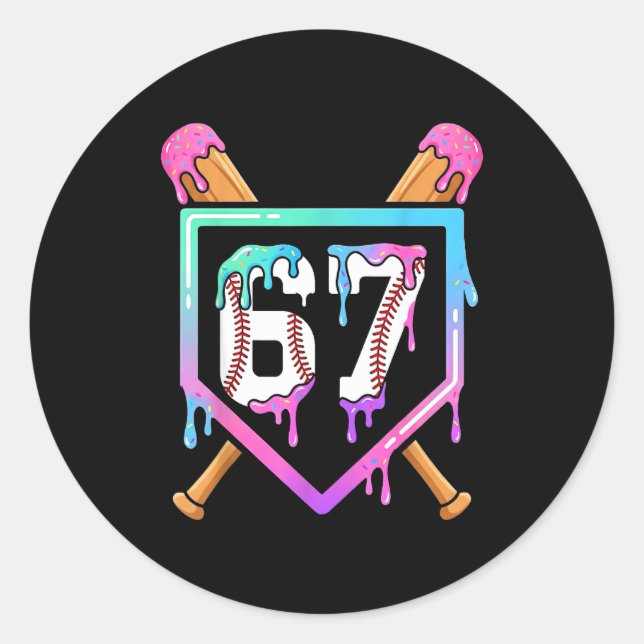 Adesivo Redondo Baseball Ice Cream Drip 67 Player Dabbing Six Seve (Frente)