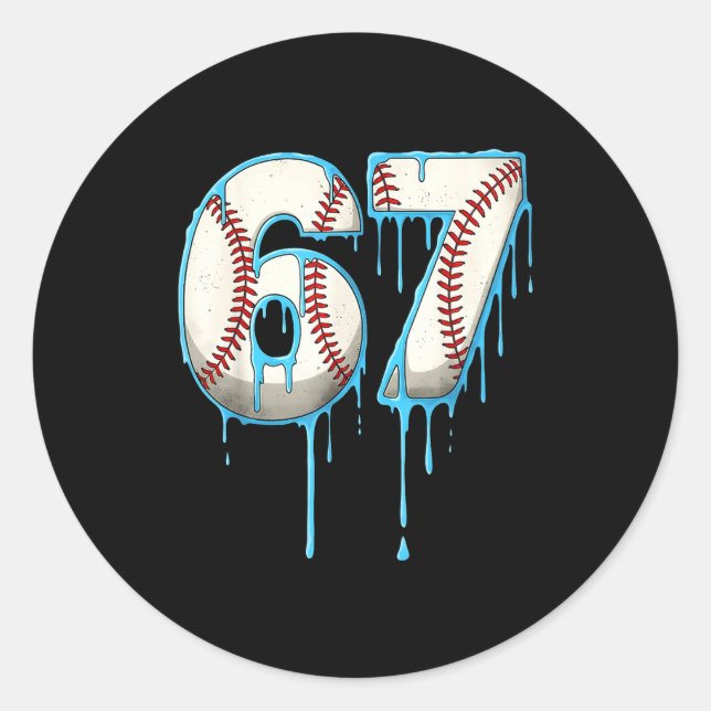 Adesivo Redondo Baseball Ice Cream Drip 67 Six Seven Meme Number 6 (Frente)