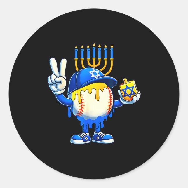 Adesivo Redondo Baseball Ice Cream Drip Dreidel Happy Hanukkah Boy (Frente)