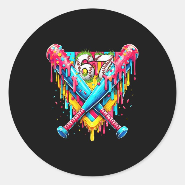 Adesivo Redondo Baseball Ice Cream Drip Number 67 Player 67th Birt (Frente)