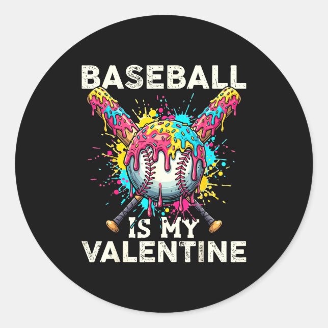 Adesivo Redondo Baseball Is My Valentine Ice Cream Drip Crossed Ba (Frente)