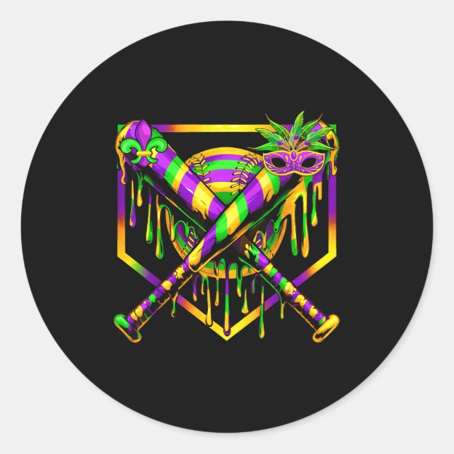 Adesivo Redondo Baseball Mardi Gras Carnival Party Mask Ice Cream  (Frente)