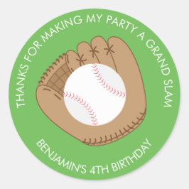 Adesivo Redondo Baseball Mitten e Ball Birthday