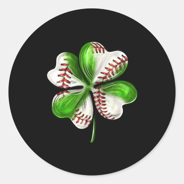Adesivo Redondo Baseball Shamrock St Patrick's Day Clover With Bas (Frente)