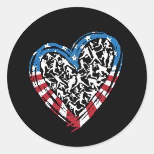 Adesivo Redondo Baseball Softball - American Flag Heart