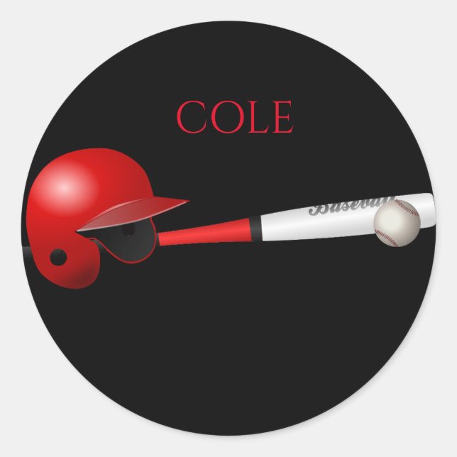 ADESIVO REDONDO BASEBALL STICKER COM O NOME DA CRIANÇA. (Frente)