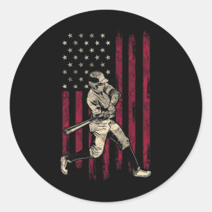 Adesivo Redondo Baseball Vintage American Flag 4 De Julho Tee Gif