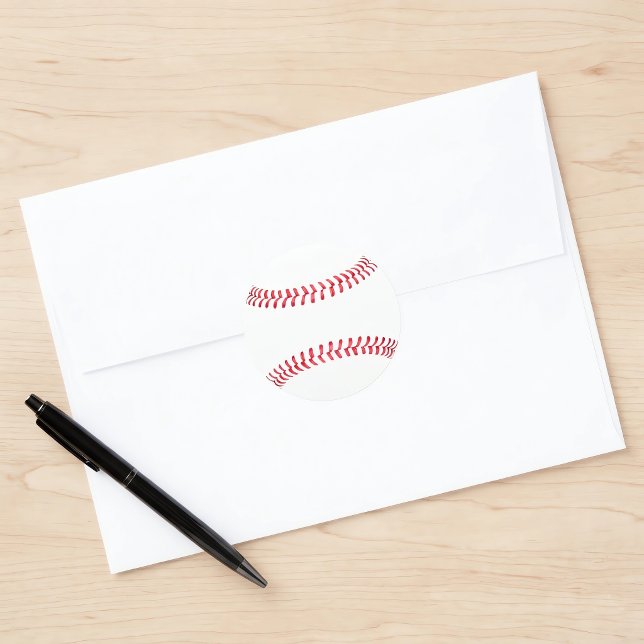 Adesivo Redondo Basebol Simples com Costuras Personalizáveis Espor (Simple round baseball sticker insitu. Great for baseball themed parties, gift wrap or scrap booking.)