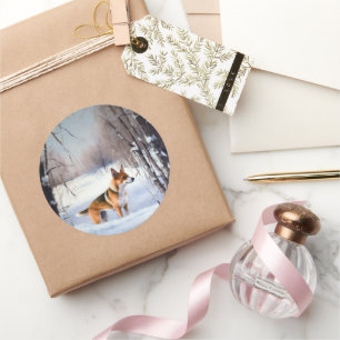 Adesivo Redondo Basenji Deixou nevar o Natal