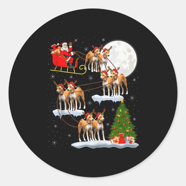 Adesivo Redondo Basenji Dog Santa Sleigh Flying Funny Magical Chri (Frente)