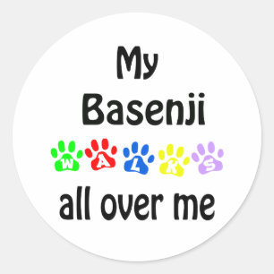 Adesivo Redondo Basenji Walks Design