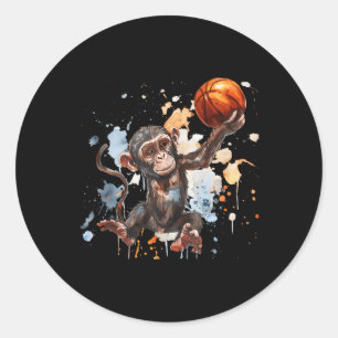 Adesivo Redondo Basketba-macaco-macaco-Trabalho de arte de basquet