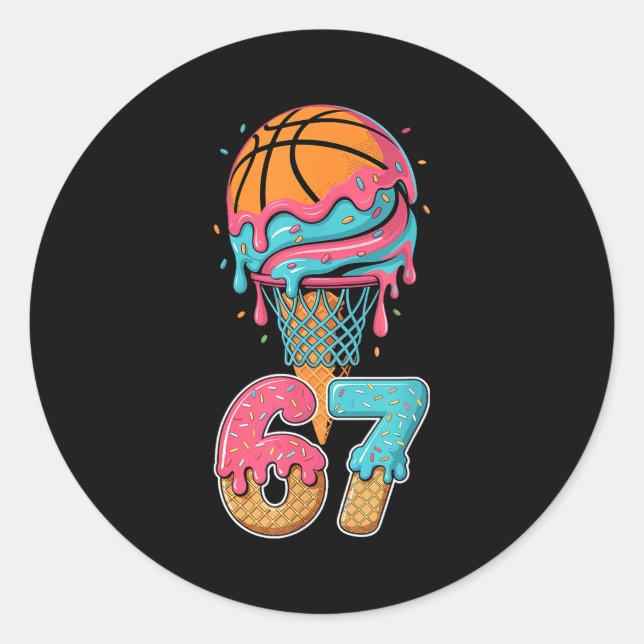 Adesivo Redondo Basketball Drip Number 67 Player 67th Birthday Ice (Frente)