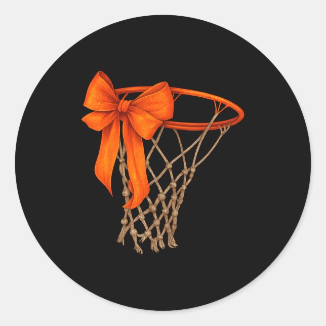 Adesivo Redondo Basketball Hoop With Bow Cute Basketball Aesthetic (Frente)