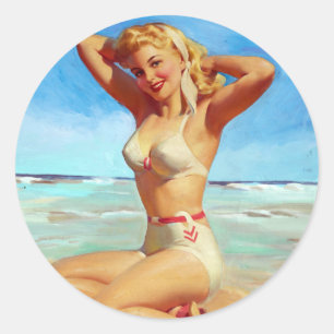 Adesivo Redondo Basking on Beach Pin Up