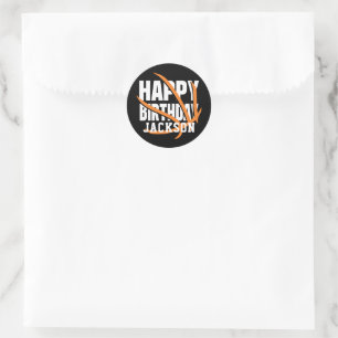 Adesivo Redondo Basquete Aniversário Feliz Personalizado