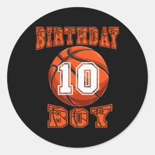 Adesivo Redondo Basquete - Birthday Boy 10 Year 10th Birthda