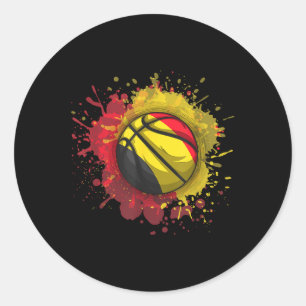 Adesivo Redondo Basquete Com Bandeira Da Bélgica