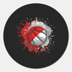 Adesivo Redondo Basquete Com Bandeira Da Indonésia