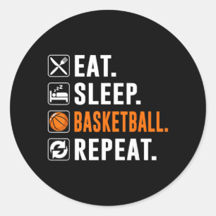Adesivo Redondo Basquete Comer Dormir Basquete Repetir Divertido B